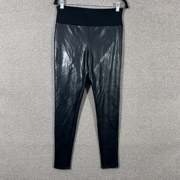 Red Hot Spanx Leggings Womens Large Black Faux Leather Pull On High Rise Stretch - Picture 1 of 10